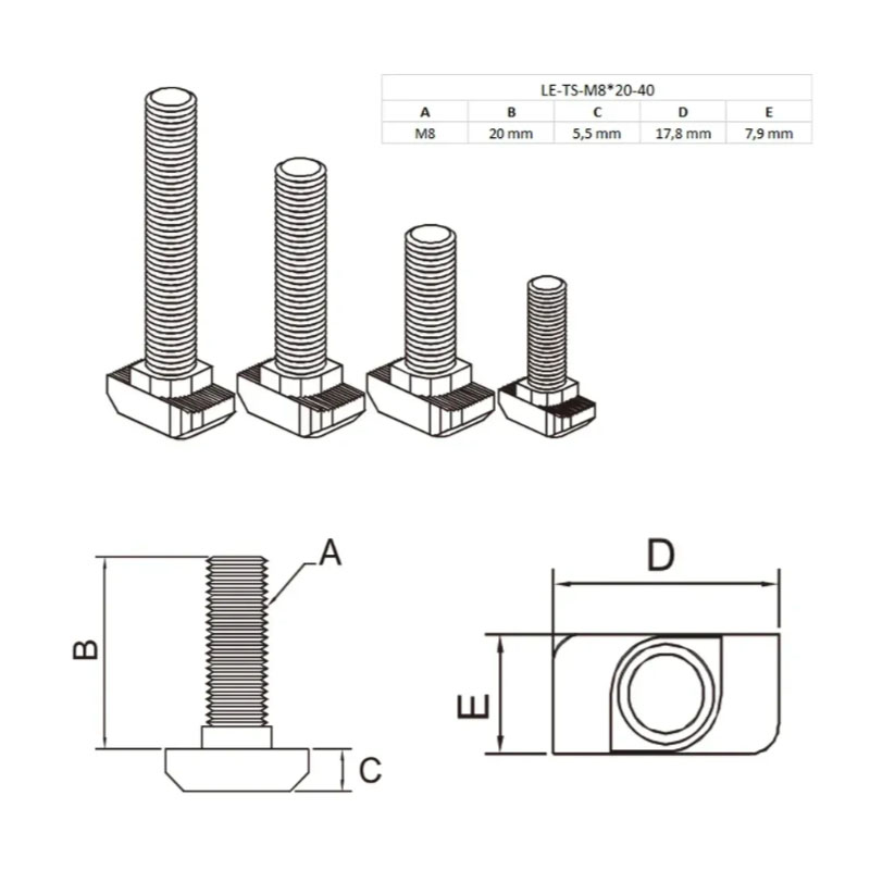 T vijak /prohromski/ LE-EDEL-TS-M8*20-40